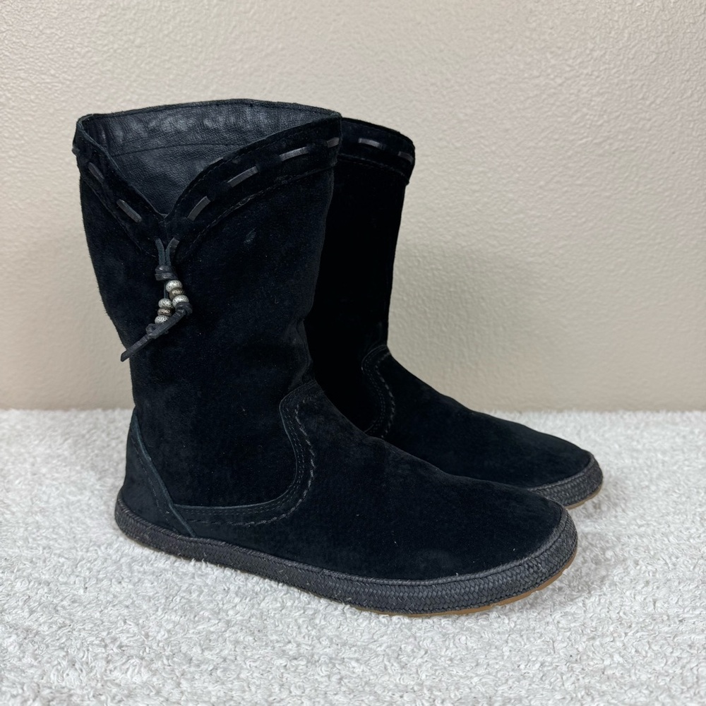 Ugg Laurin Mid Calf Suede Moccasin Boots Grounding Black Leather Suede - Picture 2 of 15